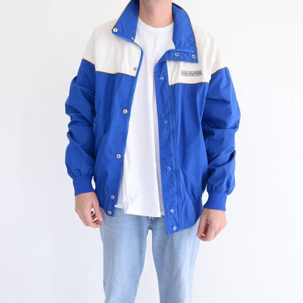 Vintage 80S Prime Sports White Blue Zip Up Windbreaker Jacket XLT